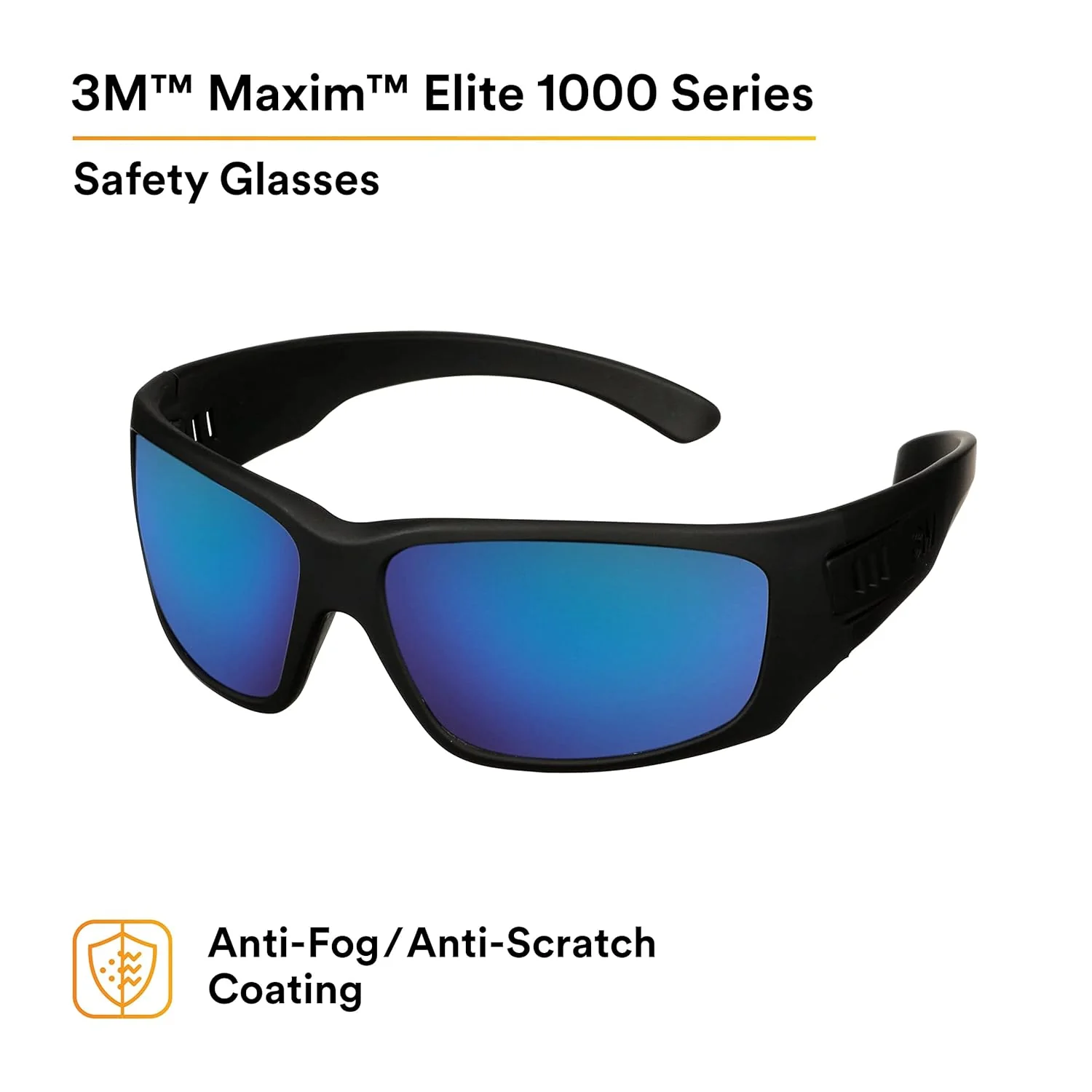 3M Maxim Elite 1000 Safety Glasses Black with Blue Mirror Anti-Fog Lenses - Image 4
