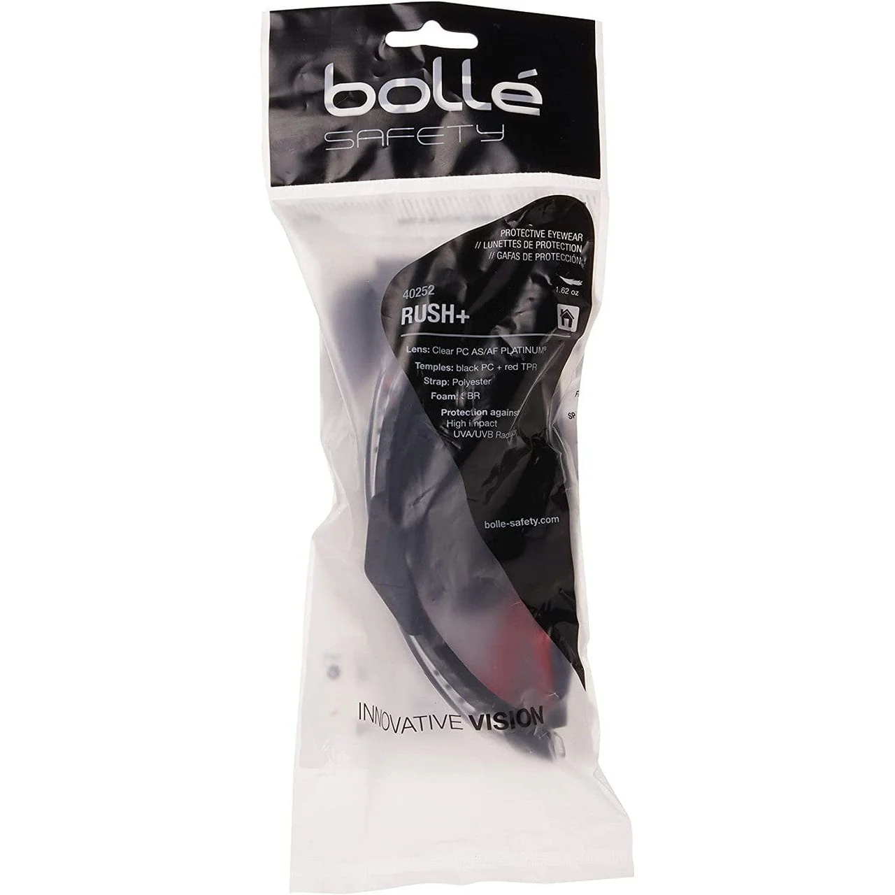Bolle Rush Plus Safety Glasses Black/Red, Foam Gasket, with Clear Platinum Anti-Fog Lens - Image 8