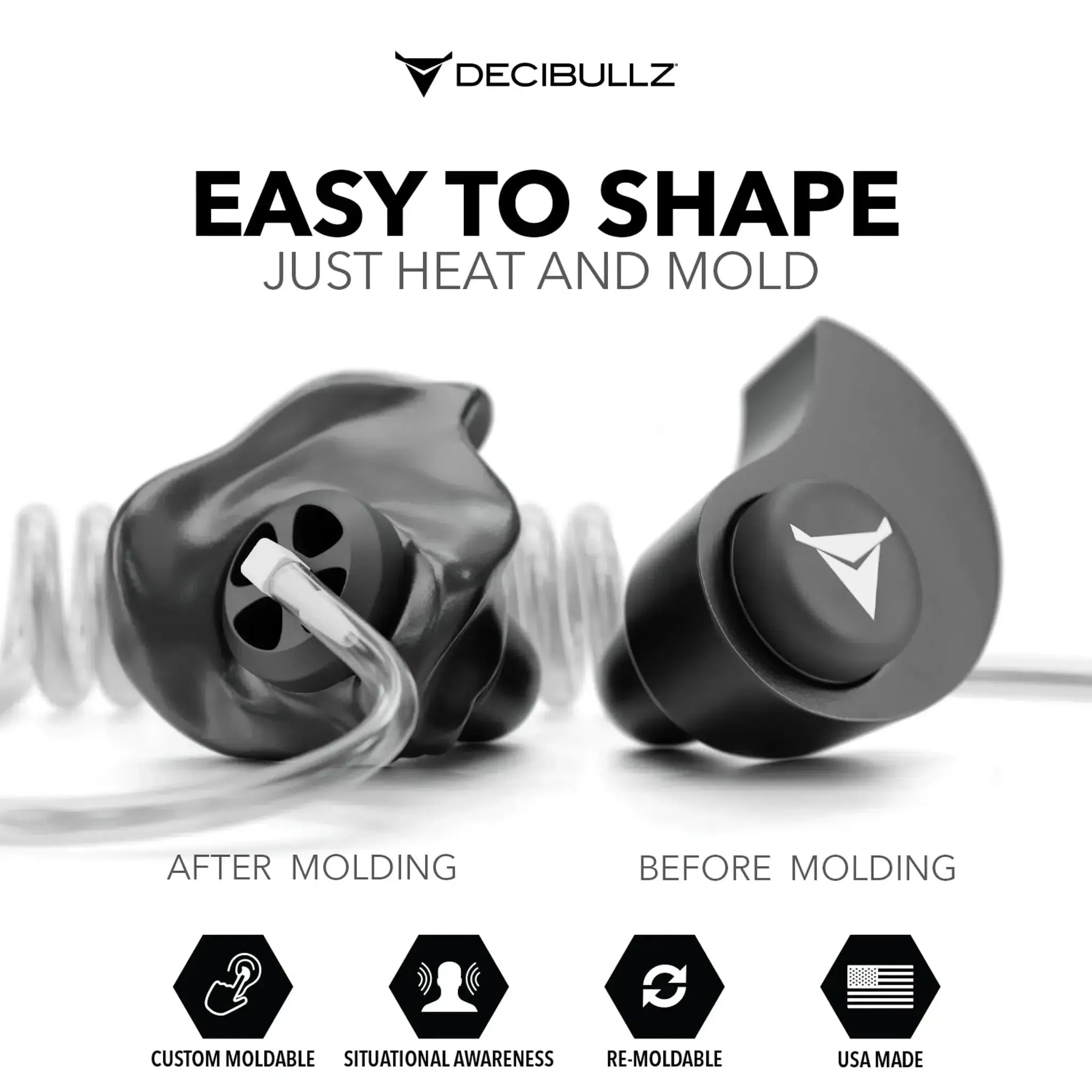 Decibullz Custom Moldable Surveillance Radio Headset Earpieces with Awareness - Image 2