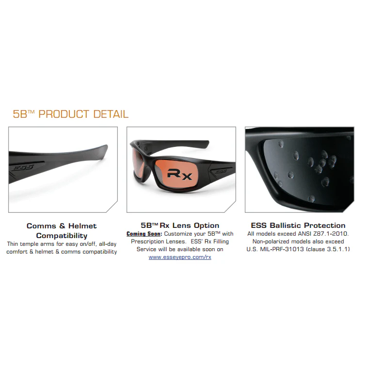 ESS 5B Ballistic Sunglasses with Black Frame and Smoke Gray Lenses - Image 6